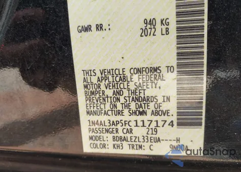 2015 Nissan Altima 2.5 S from USA, damaged, VIN 1N4AL3AP5FC117174